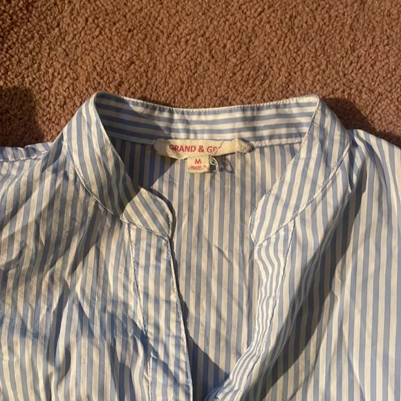 Blue Stripe Button Up Tank Top with Ruffle Shoulder - Picture 4 of 6